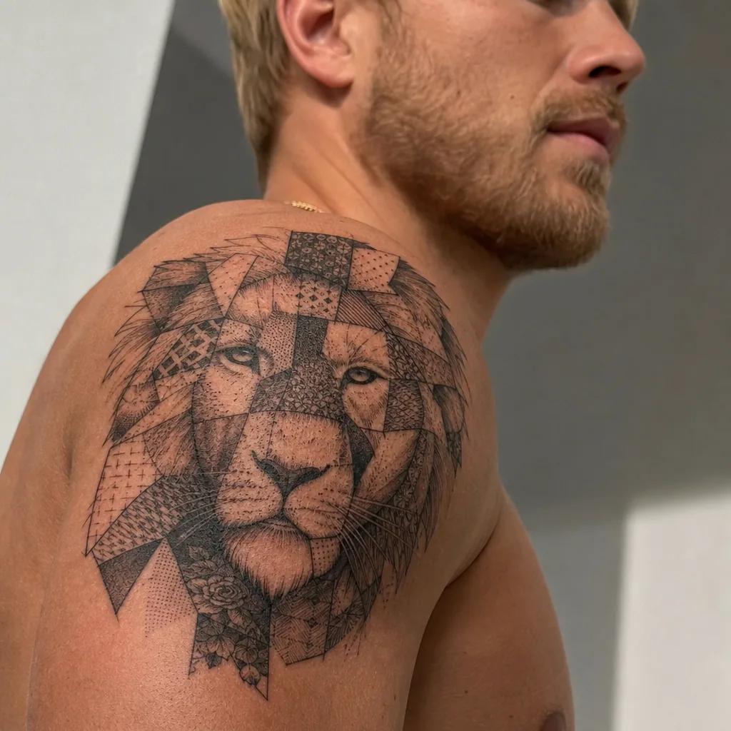 lion-tattoo vintage lion patchwork