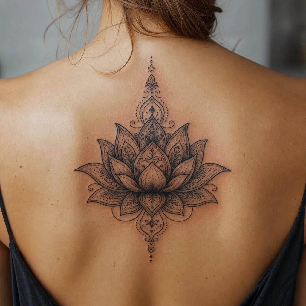 lotus flower tattoo ornamental mandala lotus, realistic photo on skin