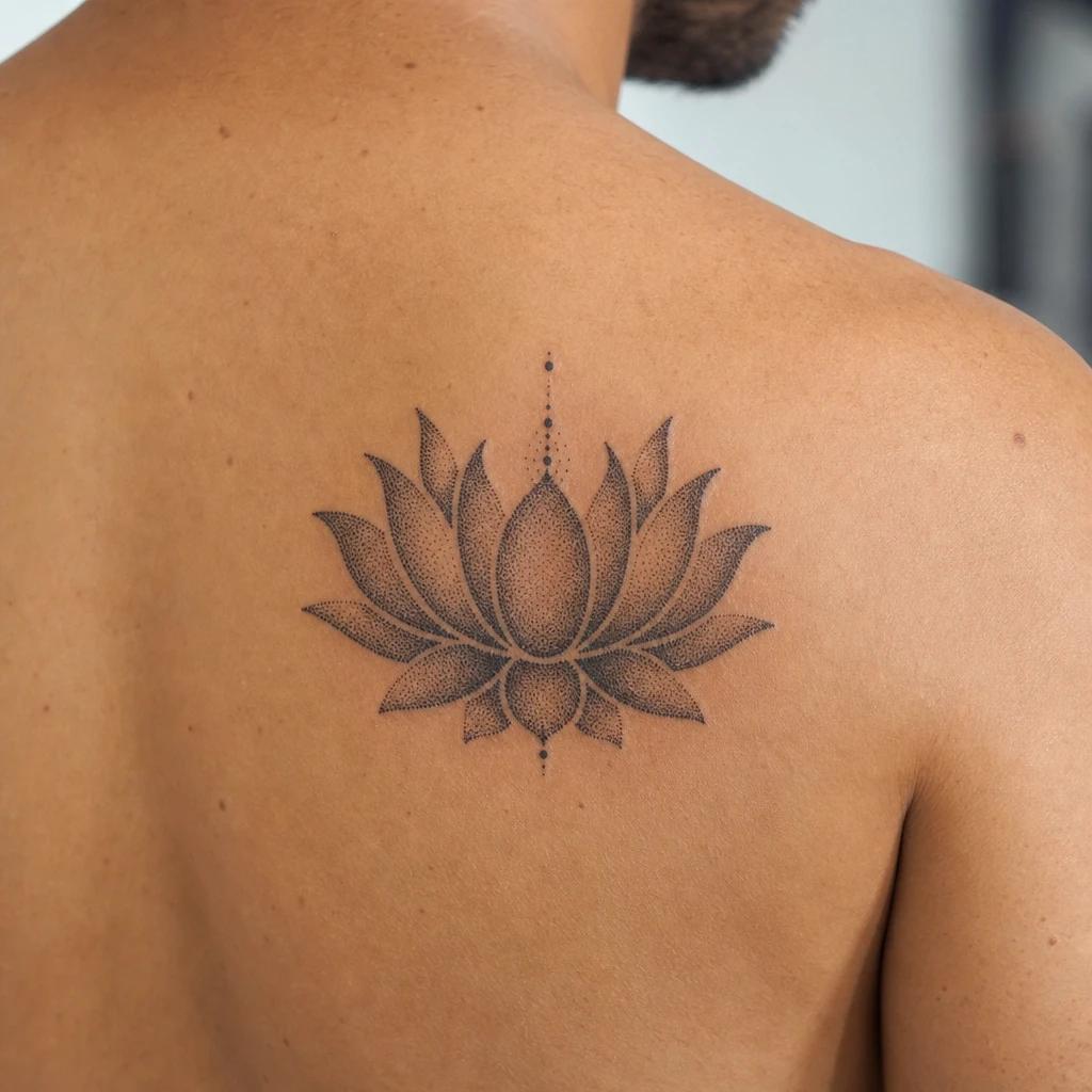 lotus flower tattoo dotwork stippling lotus, realistic photo on skin