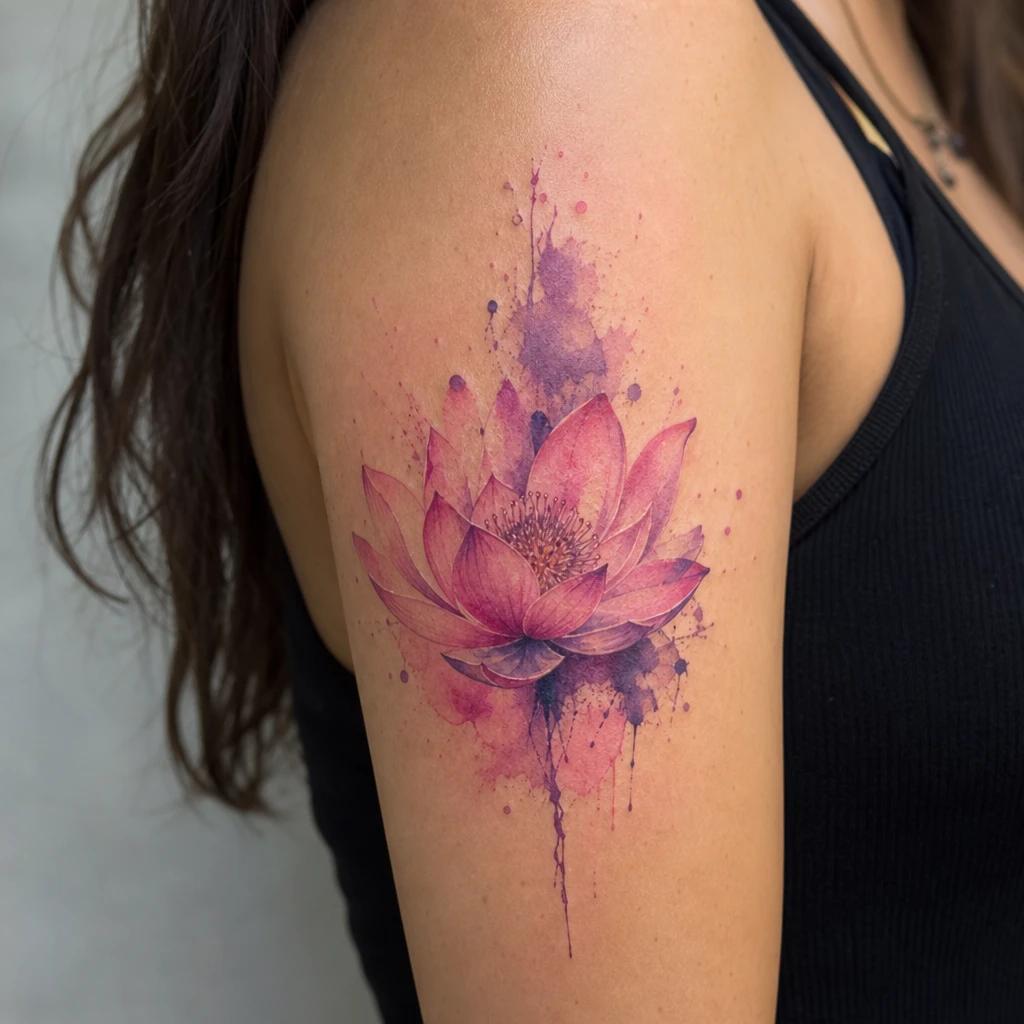 lotus flower tattoo watercolor lotus, realistic photo on skin