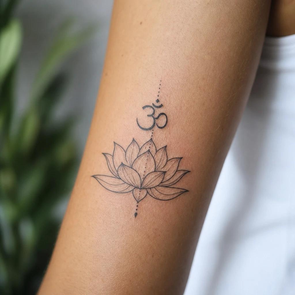 lotus flower tattoo lotus and spiritual om, realistic photo on skin