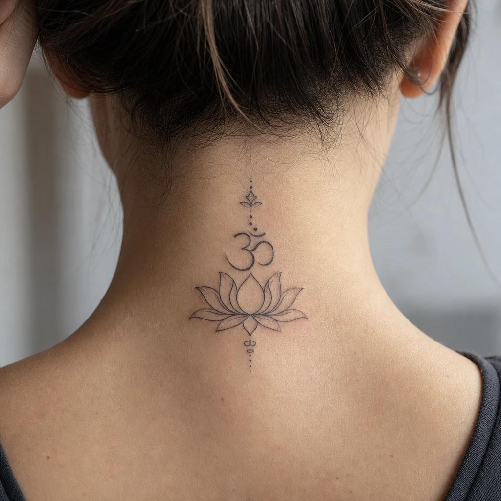 lotus flower tattoo lotus and spiritual om, realistic photo on skin