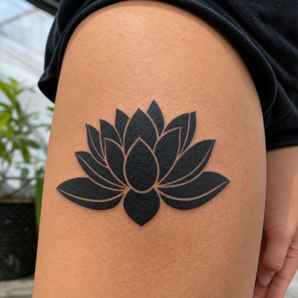 lotus flower tattoo contrasted blackwork lotus, realistic photo on skin