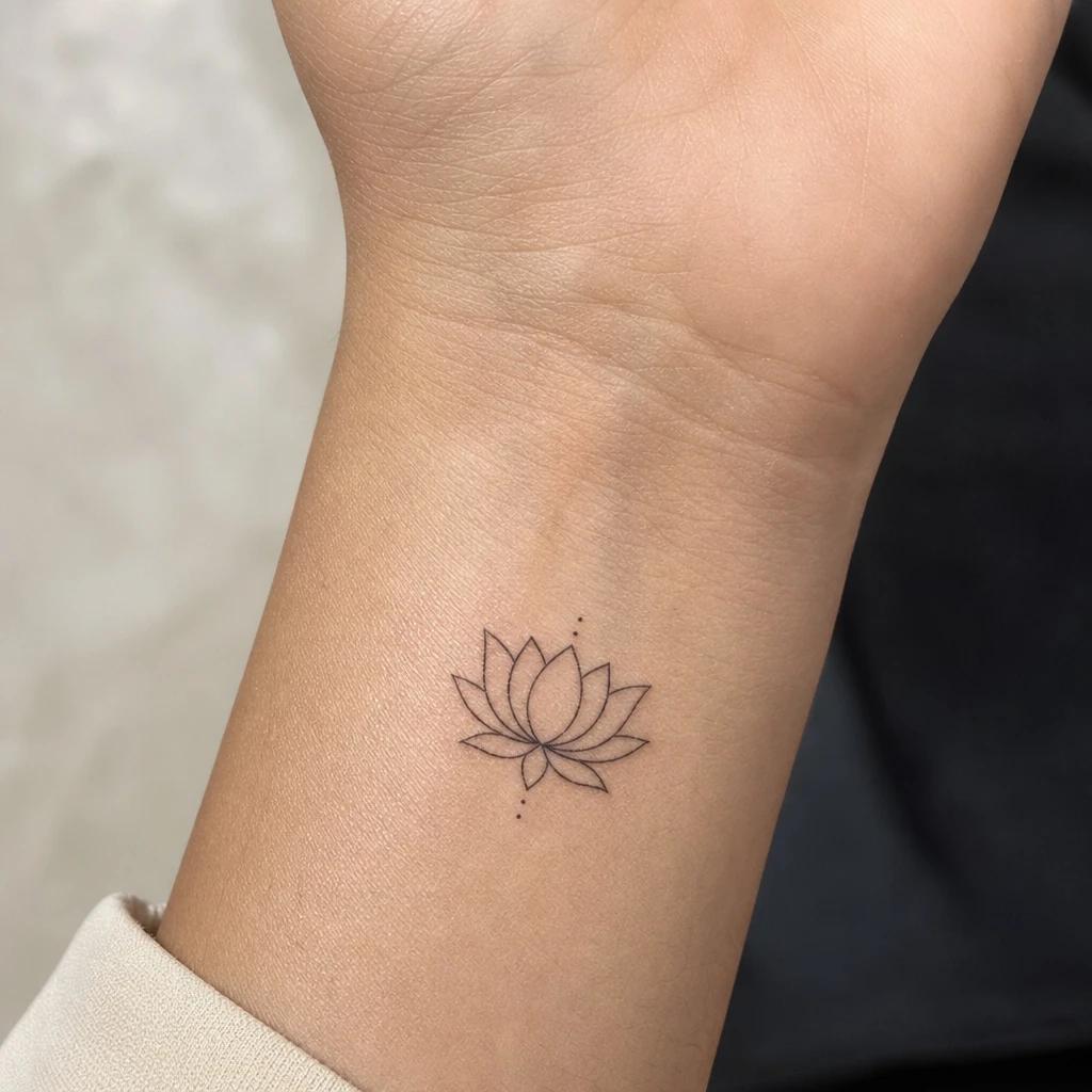 lotus flower tattoo delicate wrist lotus, realistic photo on skin