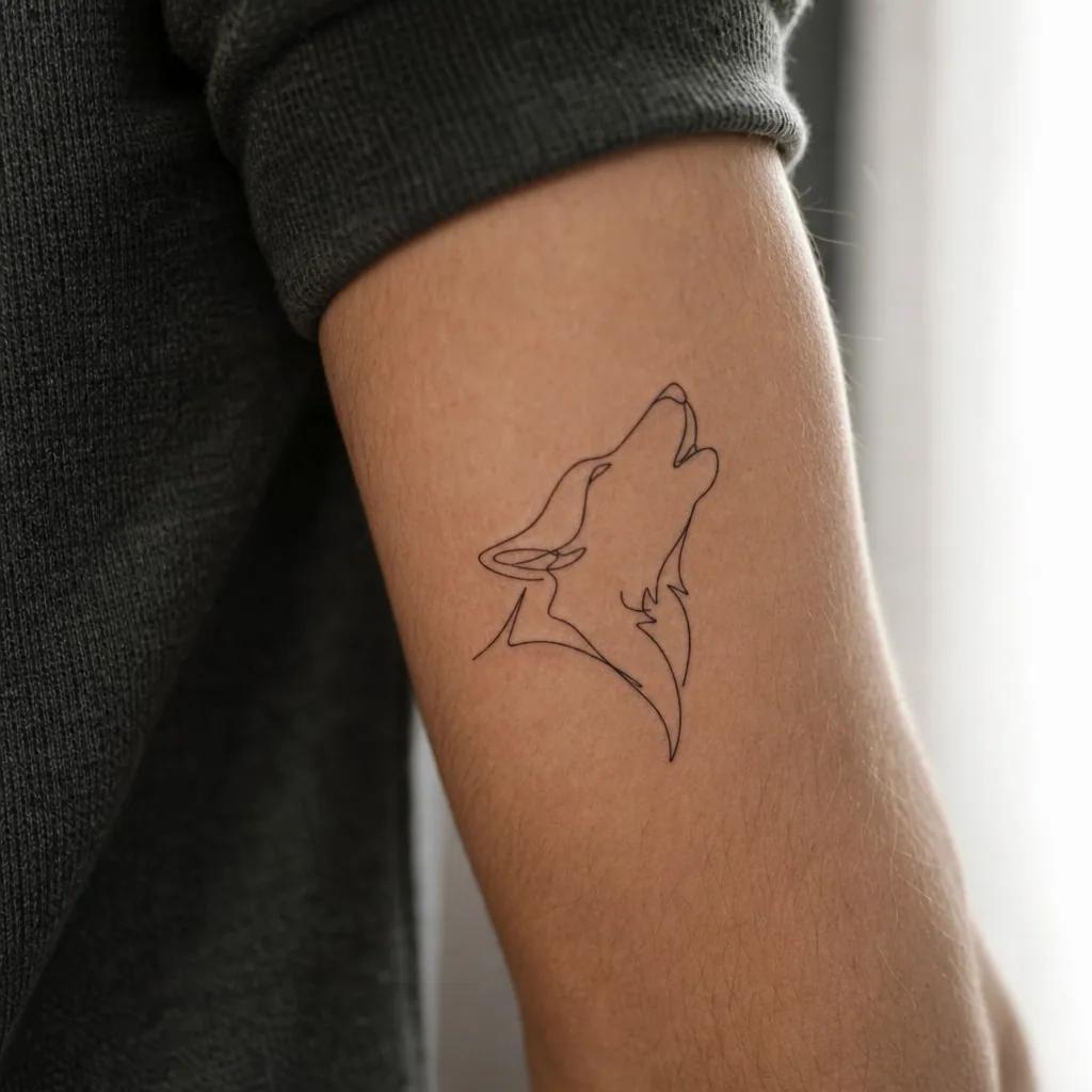 idée tatouage loup loup single-line minimaliste