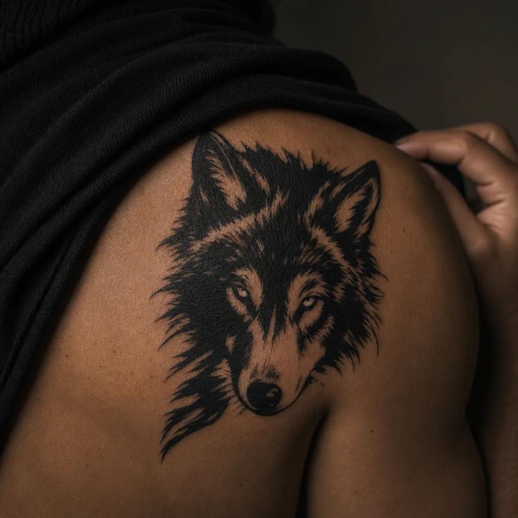idée tatouage loup loup blackwork puissant
