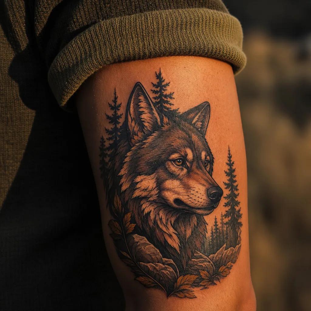 idée tatouage loup loup néo-traditionnel forêt