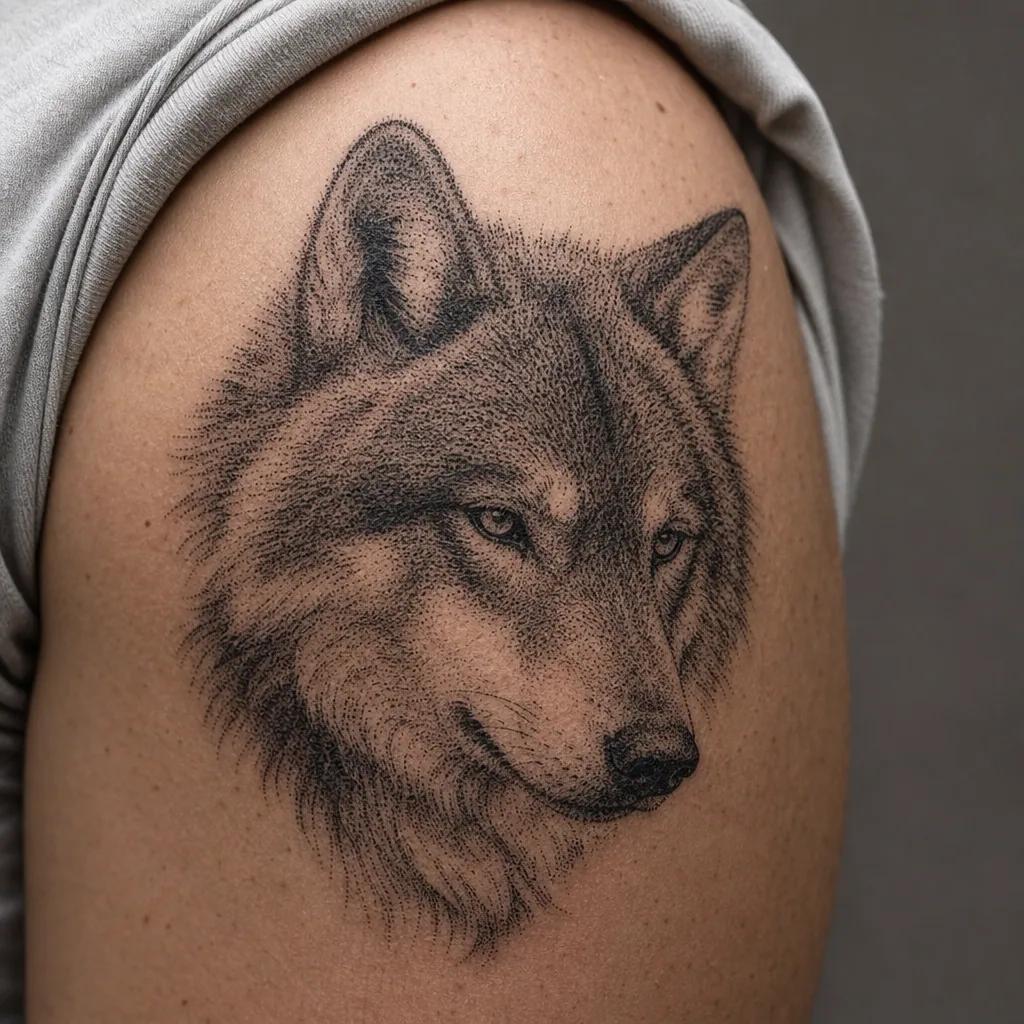 idée tatouage loup loup dotwork stippling