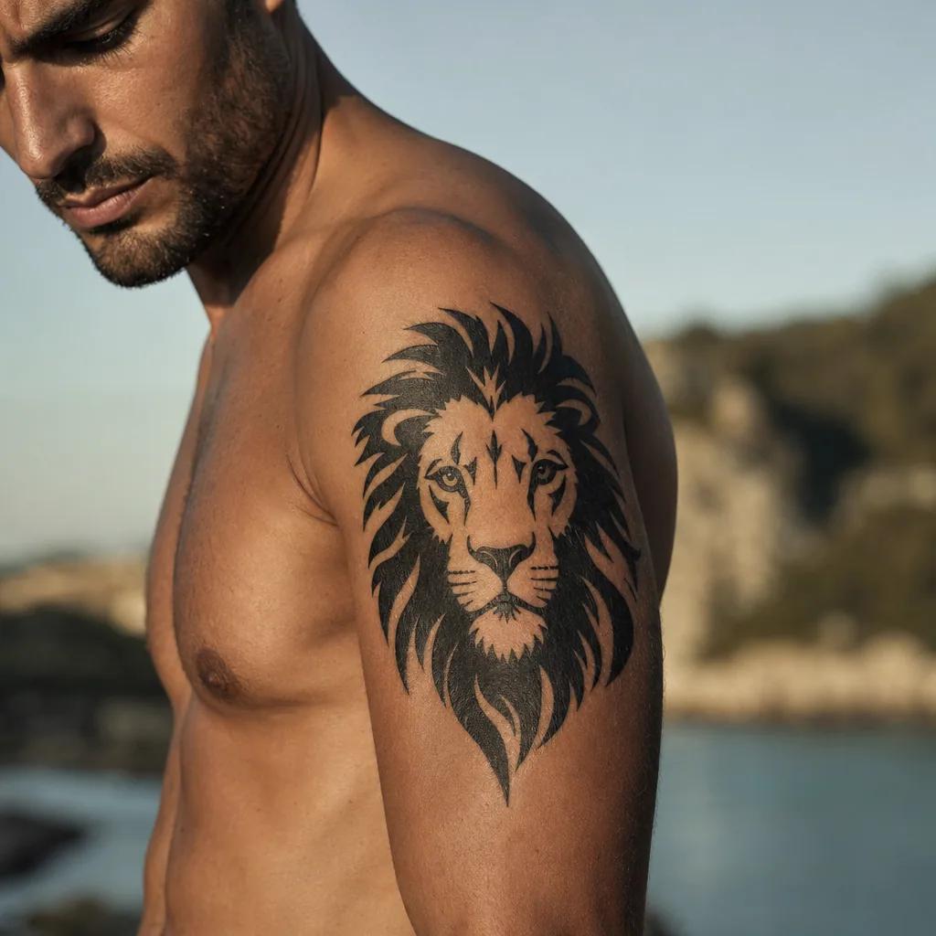 men-tattoo blackwork lion