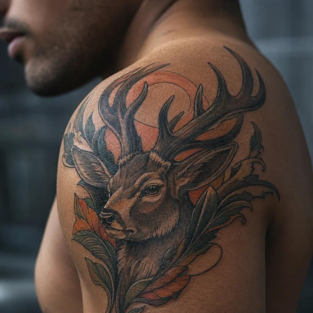 men-tattoo neo-traditional stag
