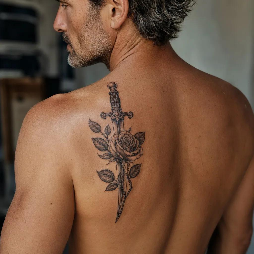 men-tattoo rose and dagger