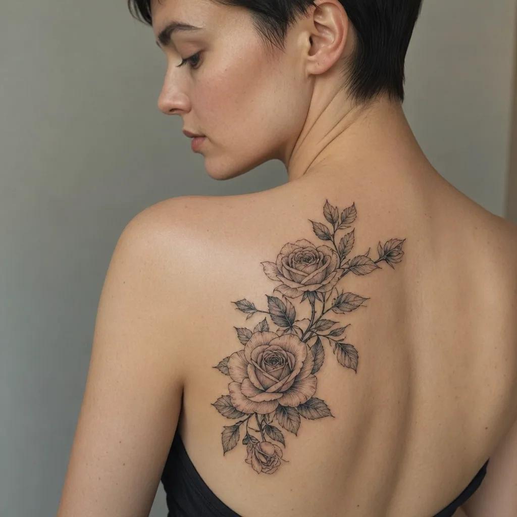matching tattoo intertwined roses, realistic photo on skin