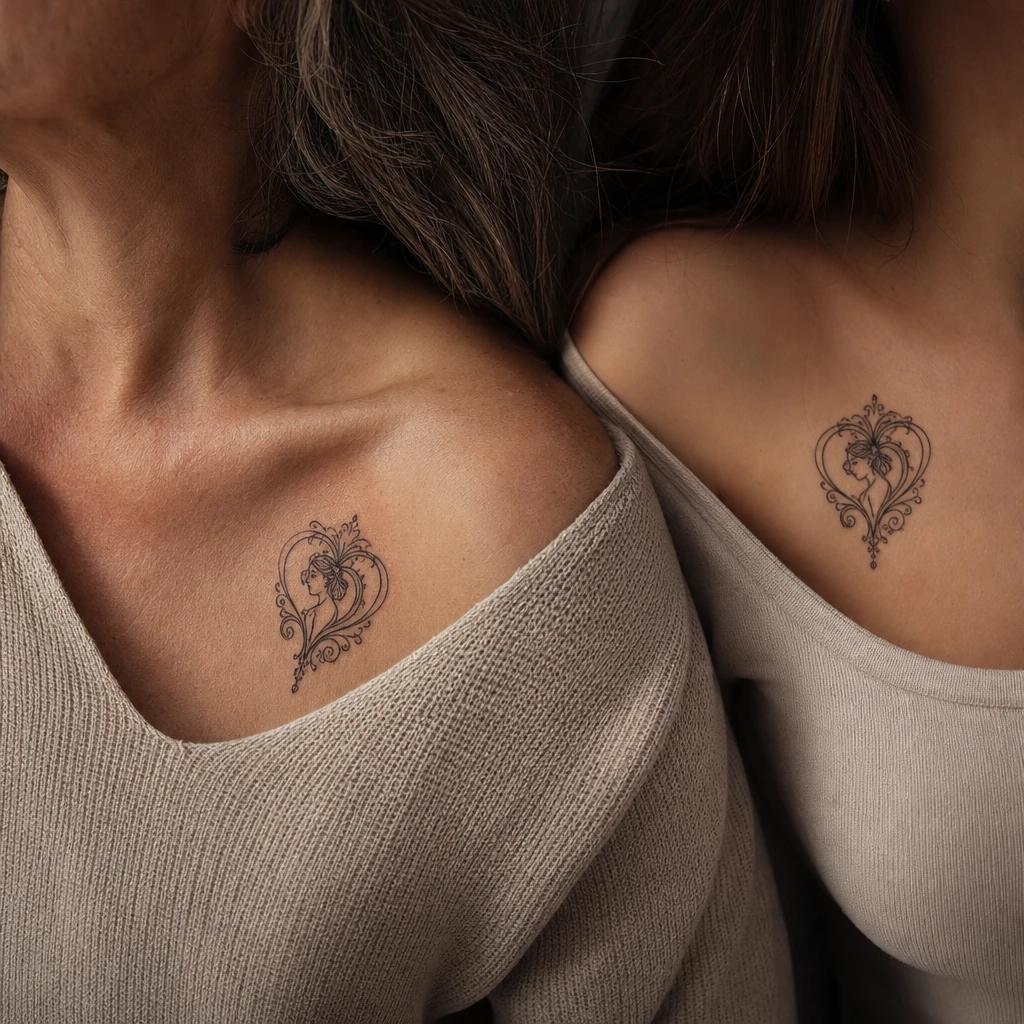 idée tatouage mère et fille cœur ornemental 'fille'