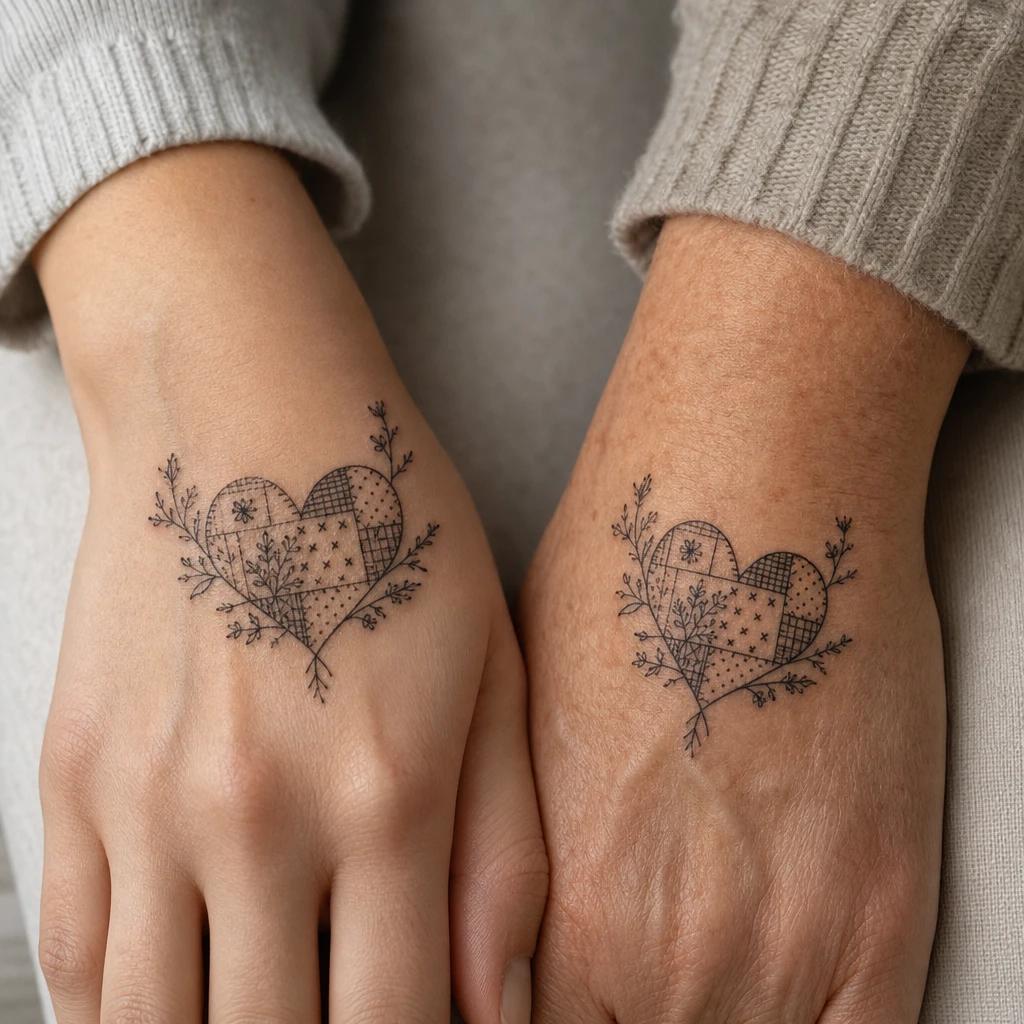 idée tatouage mère et fille patchwork famille flash