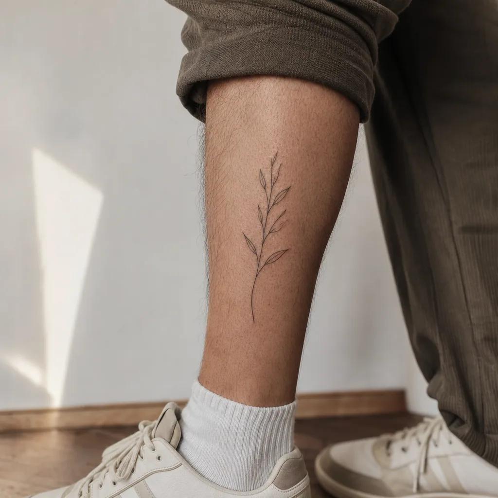 idée tatouage mollet branche fine line
