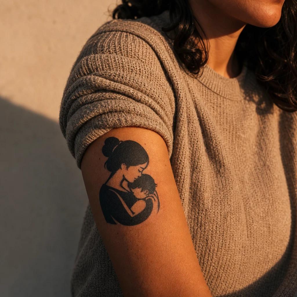 mom-tattoo mother and child blackwork
