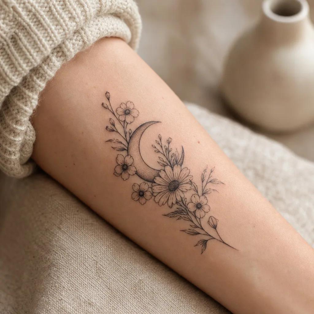 moon-tattoo floral moon with blossoms