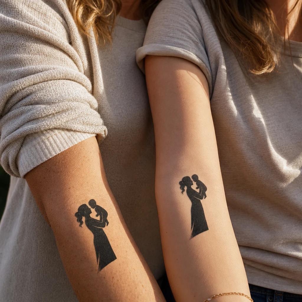 mother and daughter-tattoo mother and child in blackwork