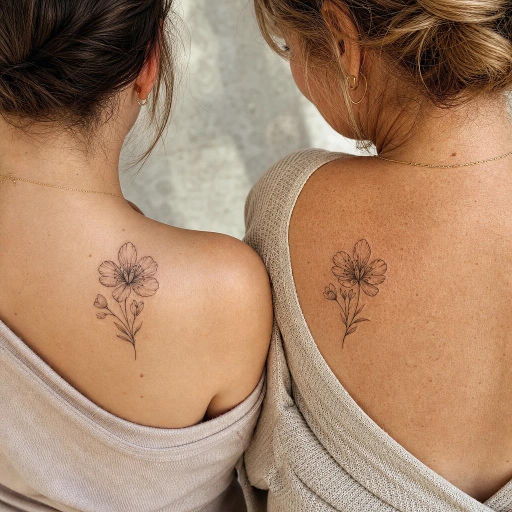 mother and daughter-tattoo flower of mother and daughter