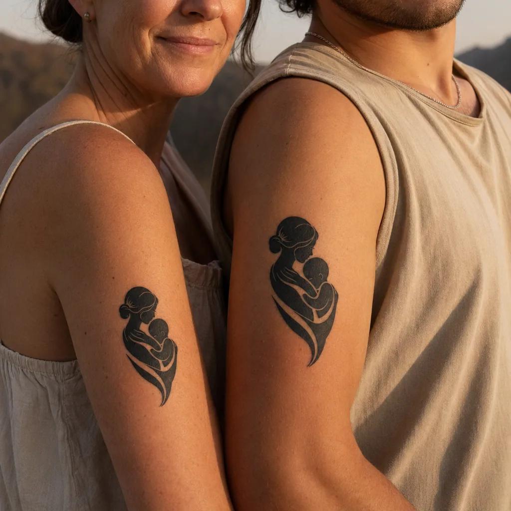 mother and son-tattoo birth date fine line