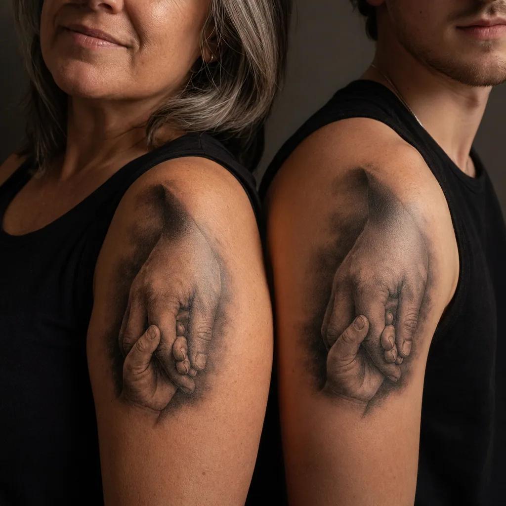 mother and son-tattoo mother and child blackwork