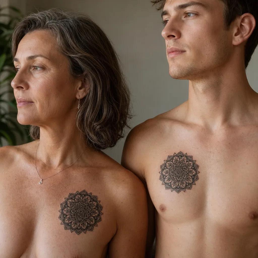 mother and son-tattoo japanese cranes