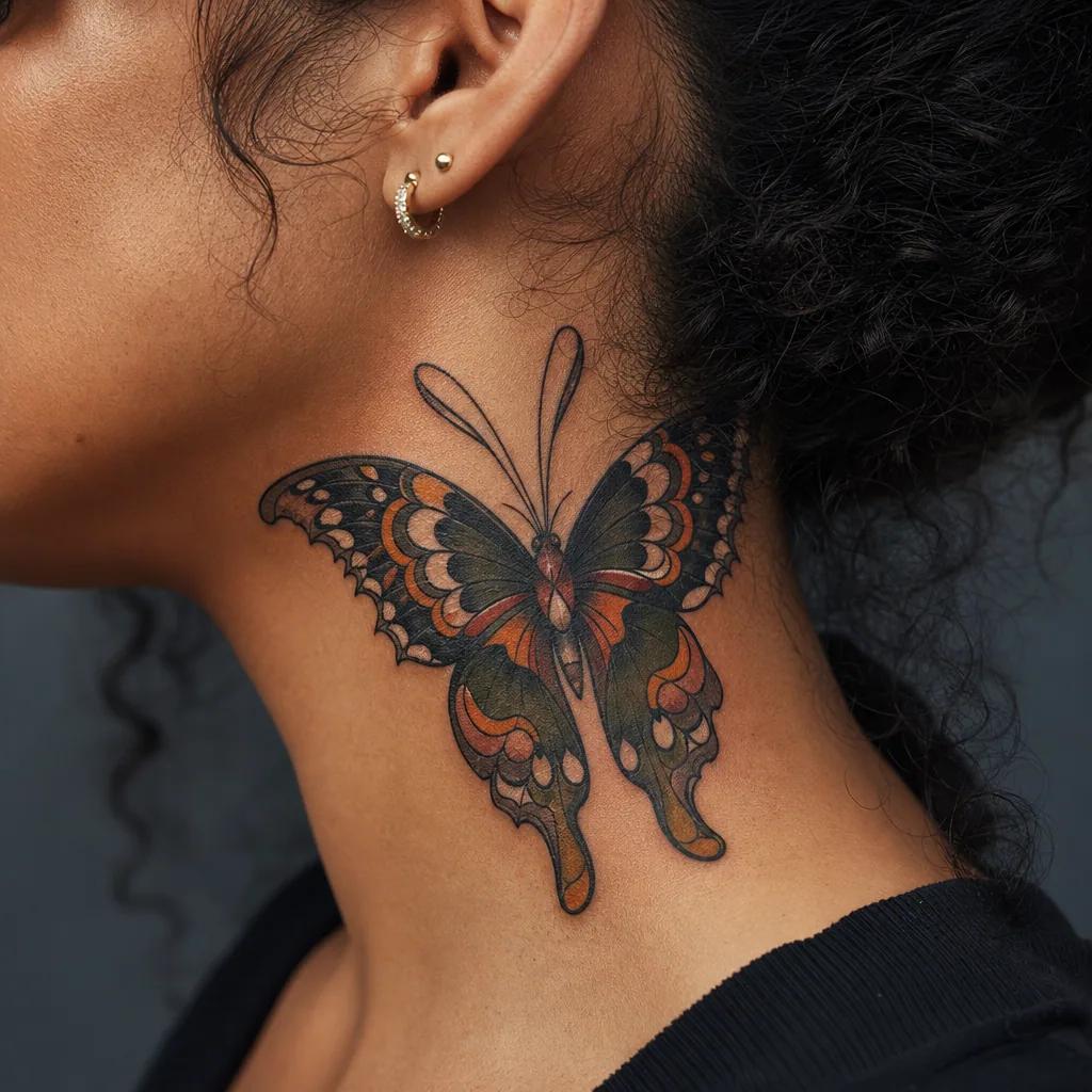 nape-tattoo neo-traditional butterfly