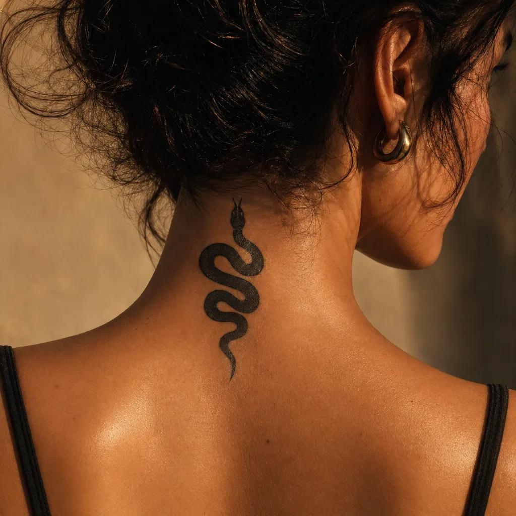 neck-tattoo blackwork snake
