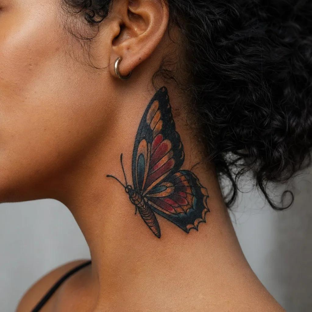 neck-tattoo neo-traditional butterfly