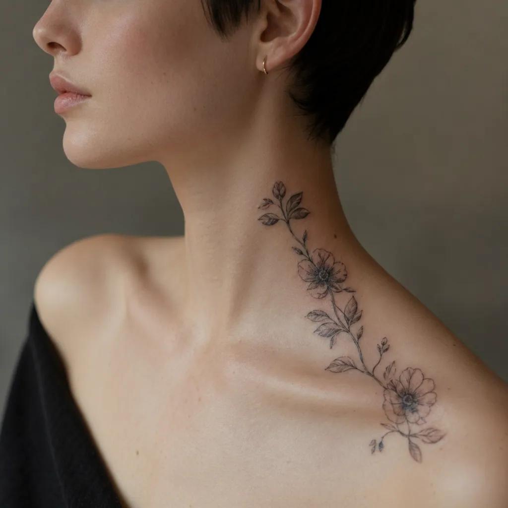 neck-tattoo floral sprig
