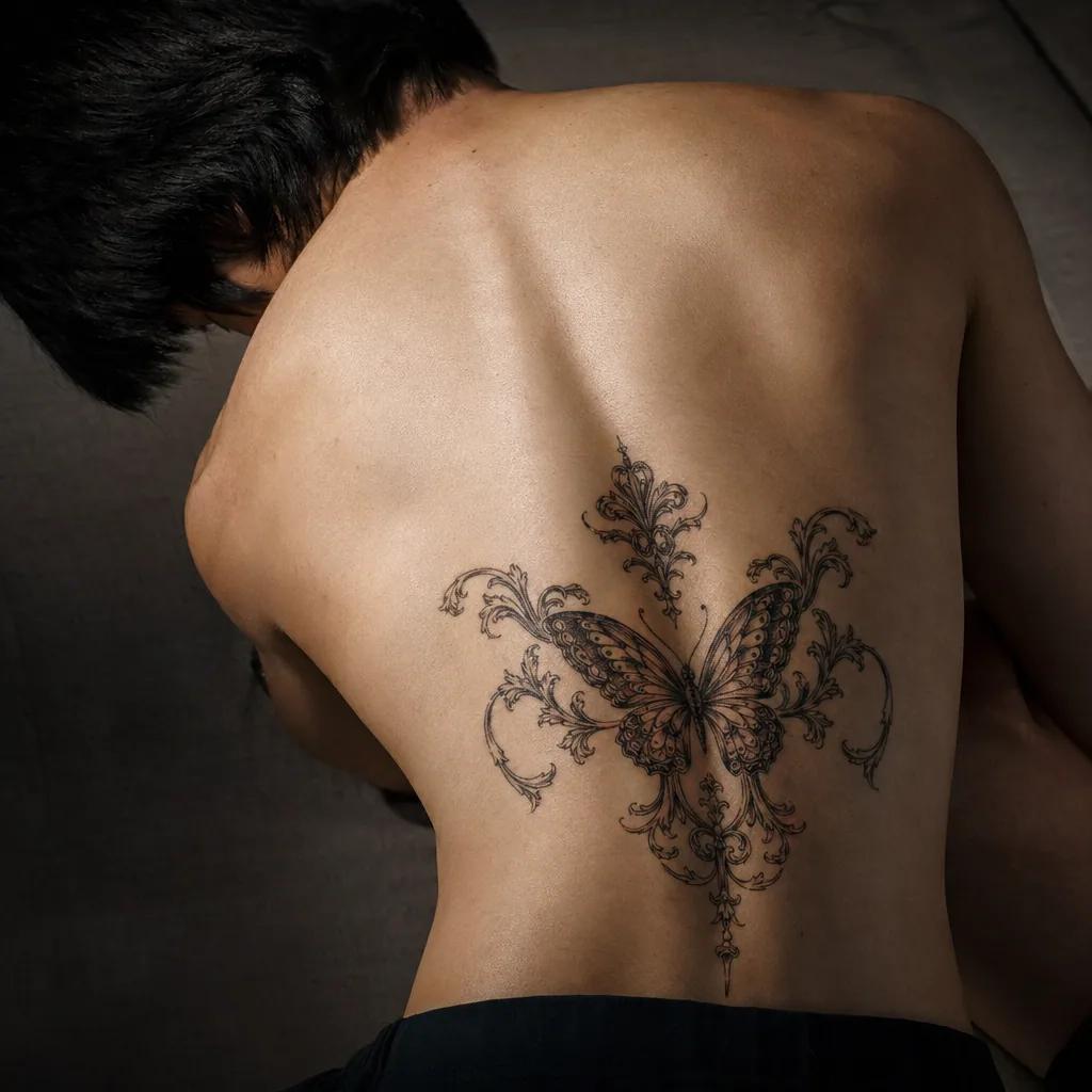 idée tatouage papillon papillon ornemental baroque