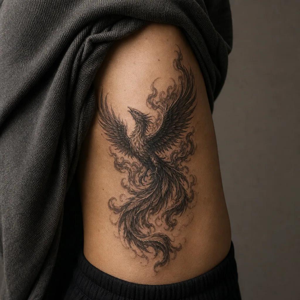 idée tatouage phenix phenix réaliste flammes