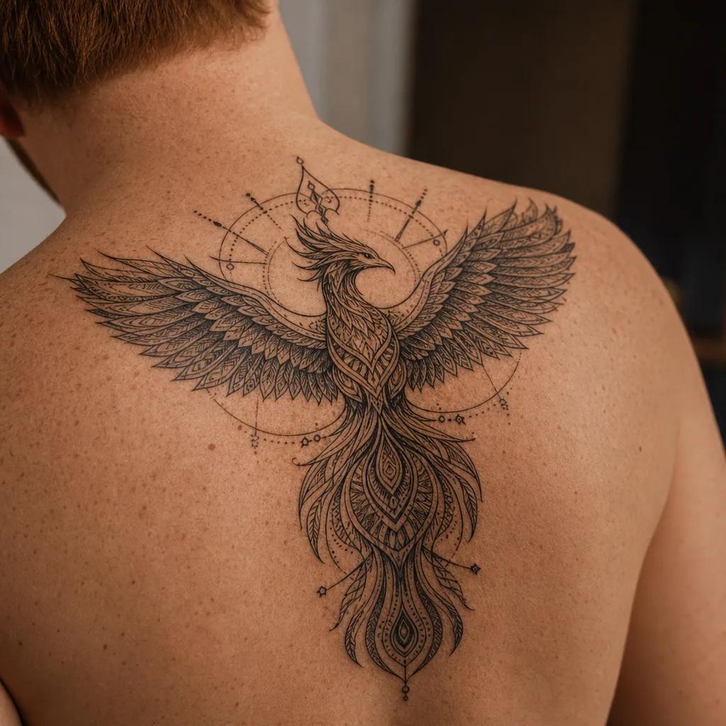 idée tatouage phenix mandala phenix ornemental