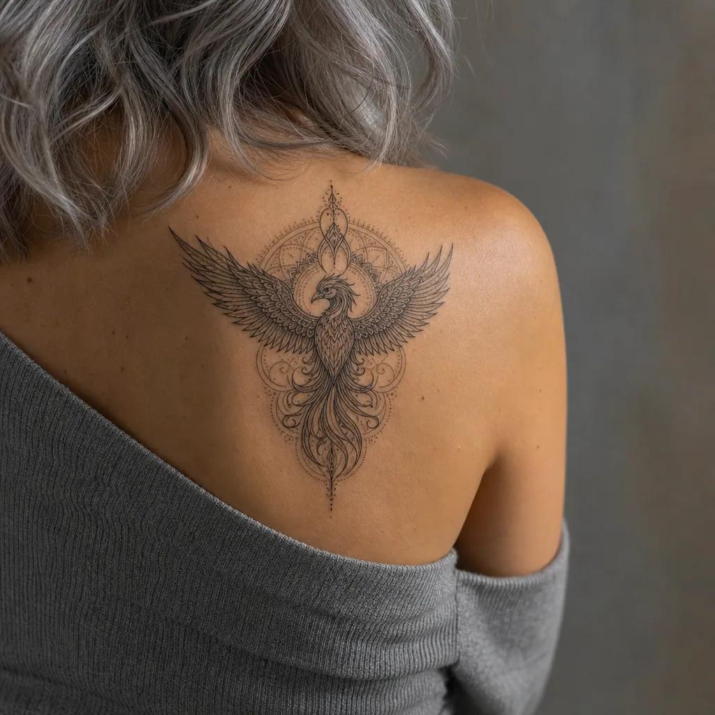 idée tatouage phenix mandala phenix ornemental