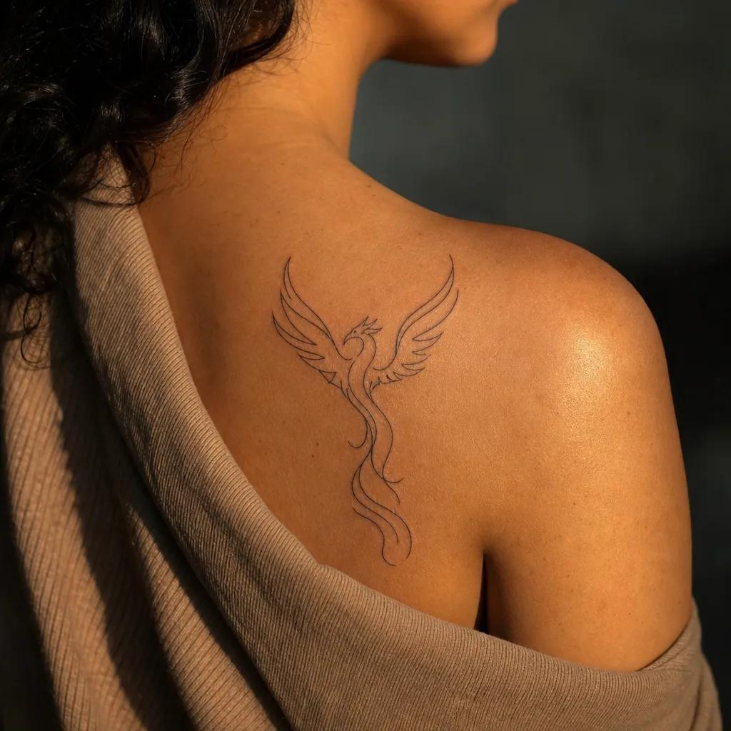 phoenix-tattoo minimalist single-line phoenix