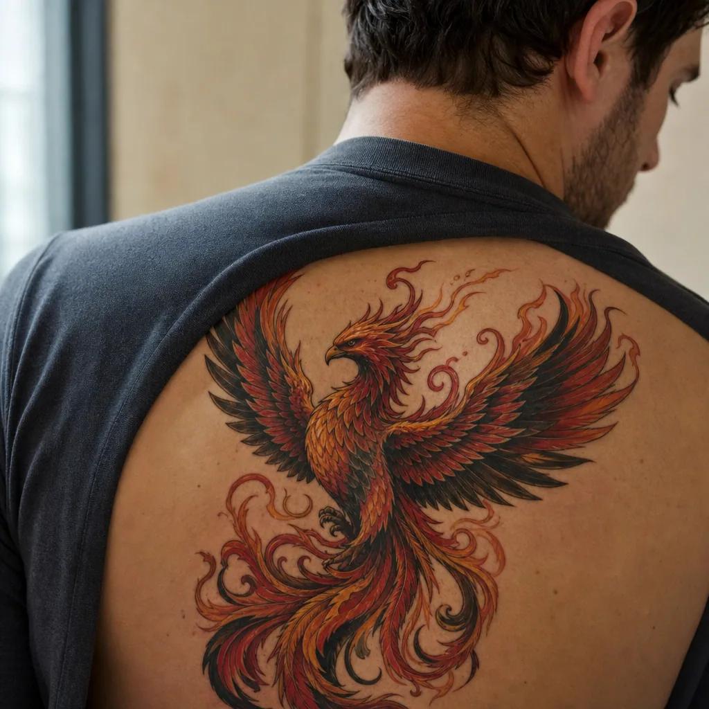 phoenix-tattoo neo-traditional phoenix in flames
