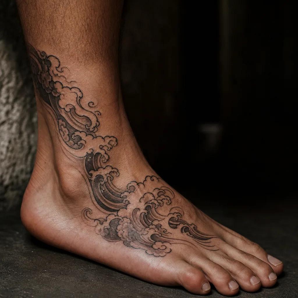 idée tatouage pied vague japonaise