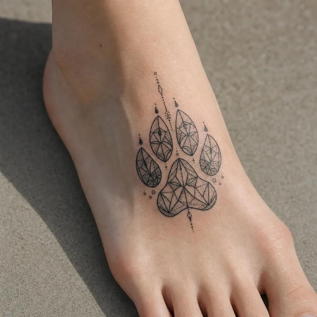 idée tatouage pied patte de loup géométrique