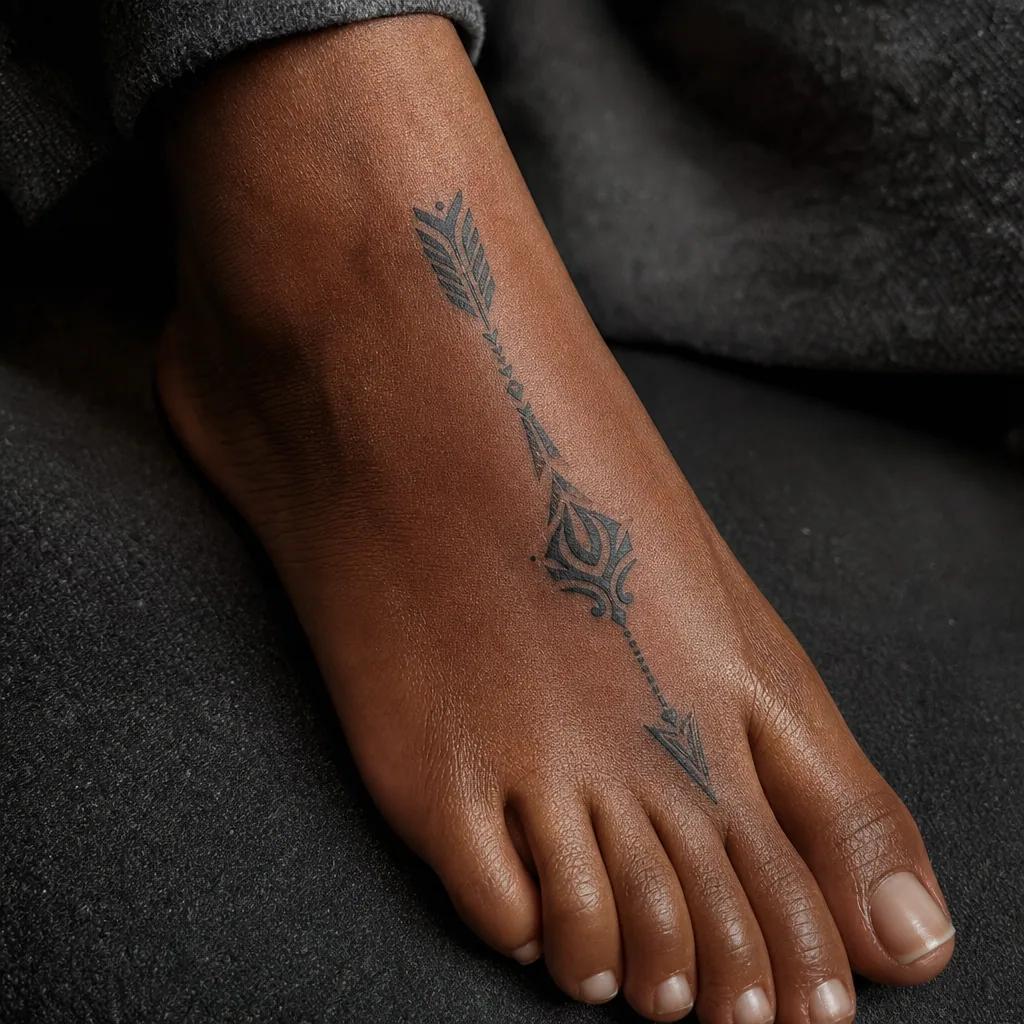 idée tatouage pied flèche tribal