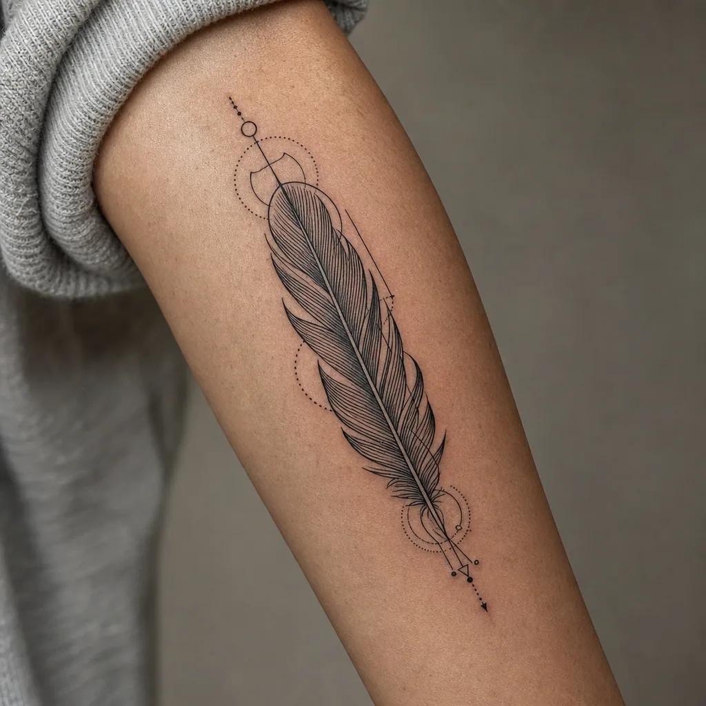 idée tatouage plume plume géométrique structurée