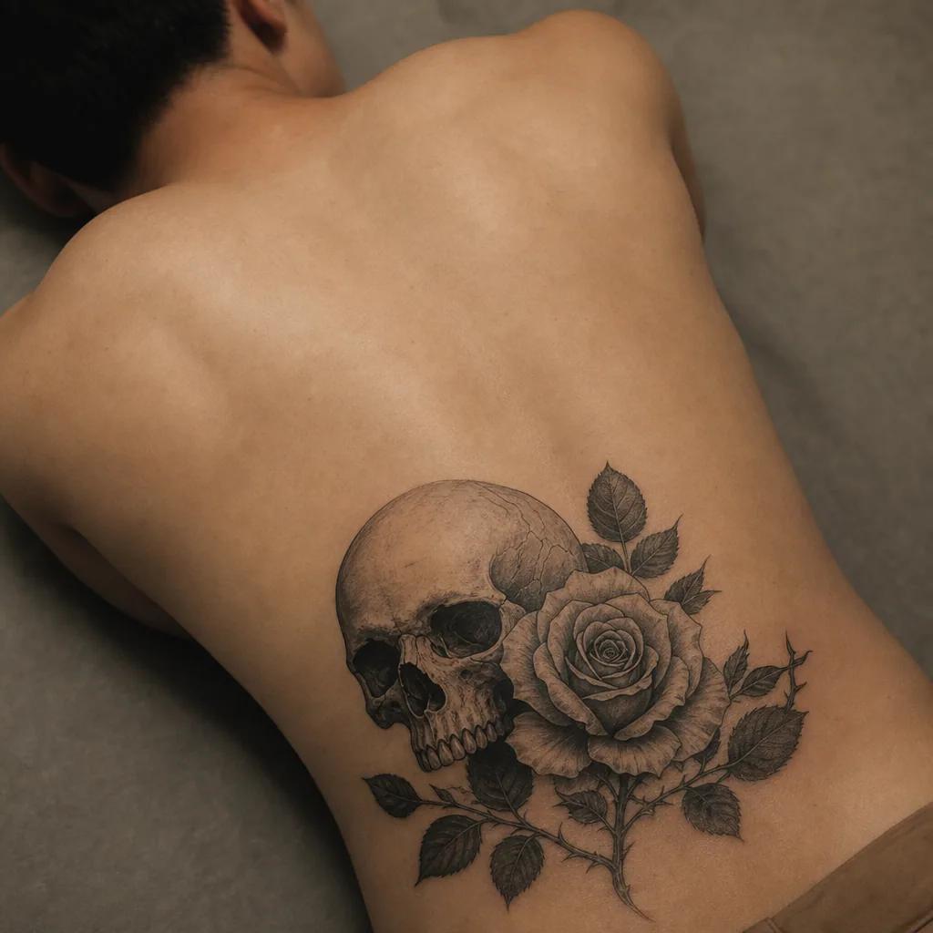 rose-tattoo skull and rose
