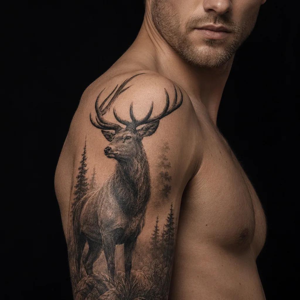 shoulder-tattoo realistic stag