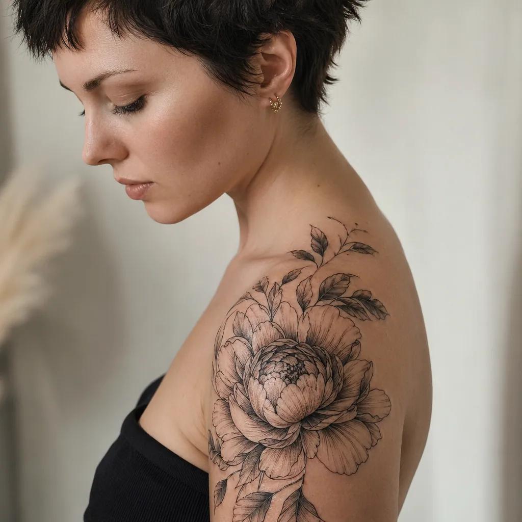 shoulder-tattoo detailed peony