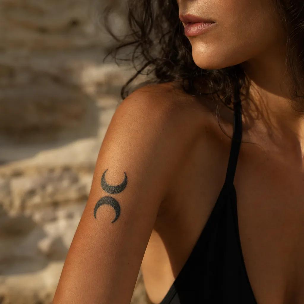 sister-tattoo two moons in blackwork
