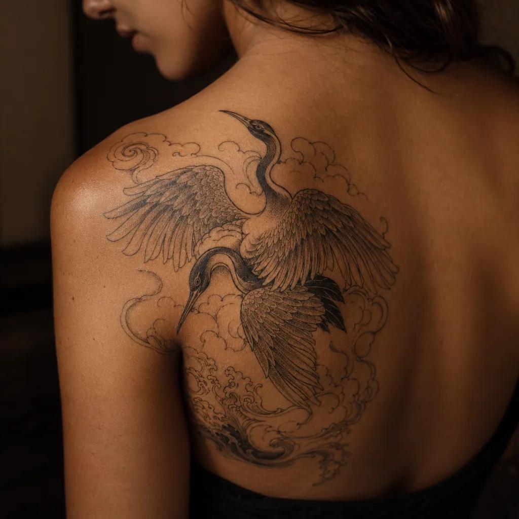 sister-tattoo japanese cranes, sisters