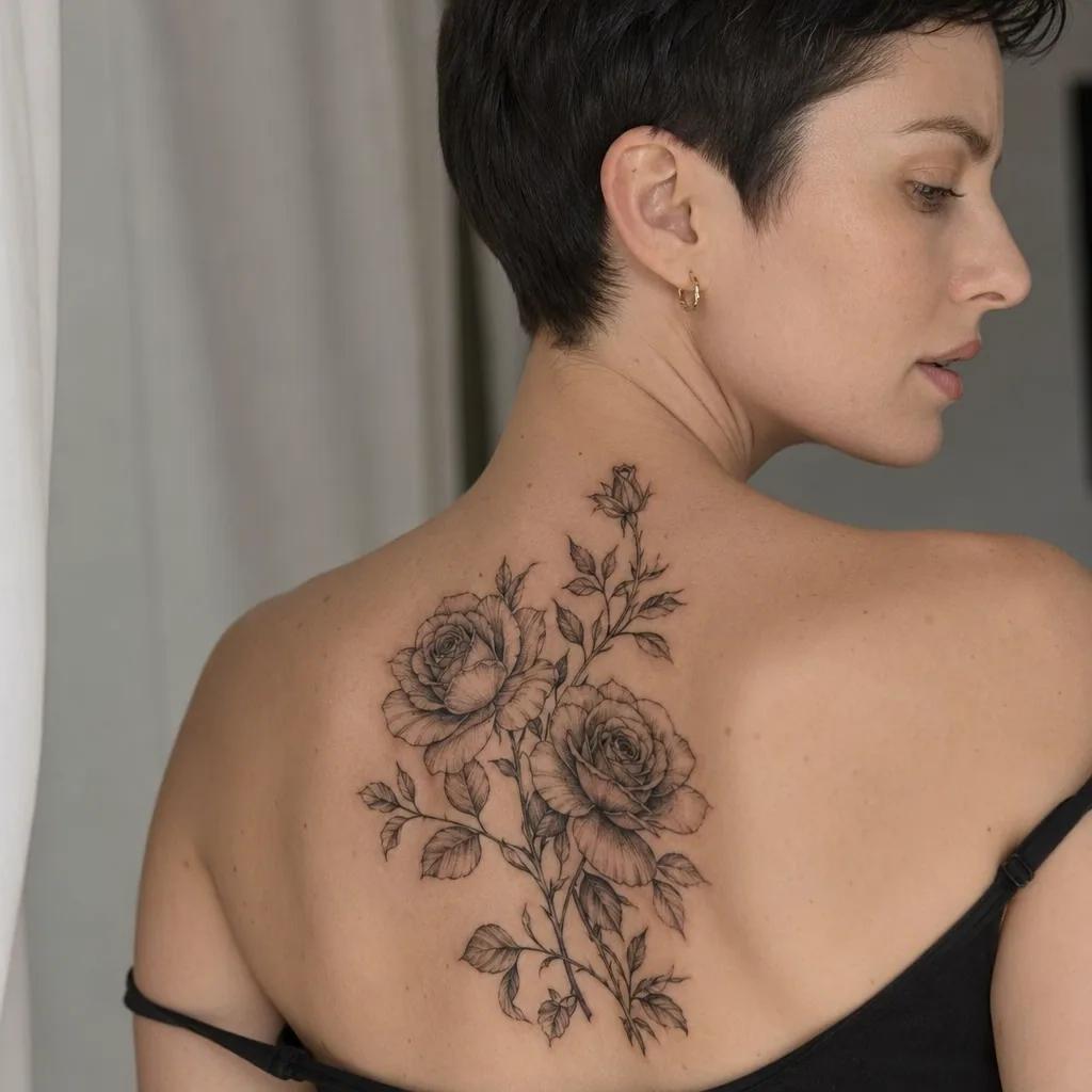 idée tatouage sœurs roses entrelacées florales