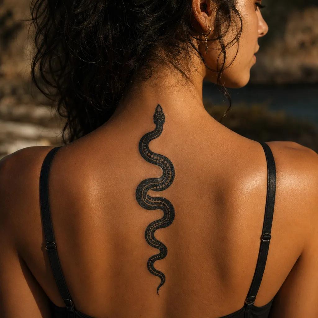 spine-tattoo blackwork snake