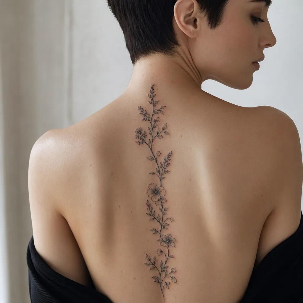 spine-tattoo rising floral vine