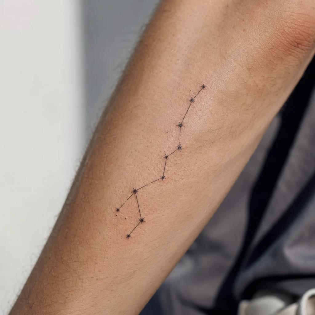 star tattoo fine line constellation, realistic photo on skin