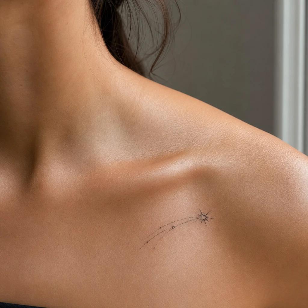 star tattoo shooting star, realistic photo on skin